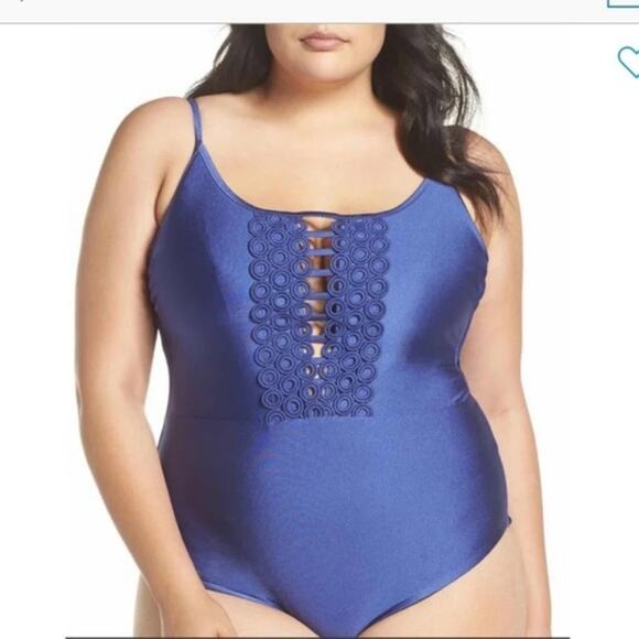 BECCA  One Piece Swimsuit Siren Ladder Blue Women's 1X 16 18 - Picture 1 of 6